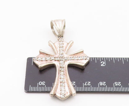 925 Sterling Silver  Vintage Cubic Zirconia Religious Cross Pendant  PT15783