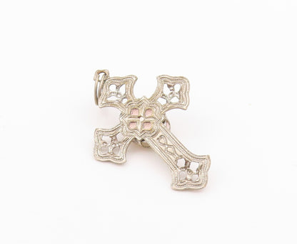 925 Sterling Silver Vintage Pendant Antique Gemstone Carved Cross  PT24272