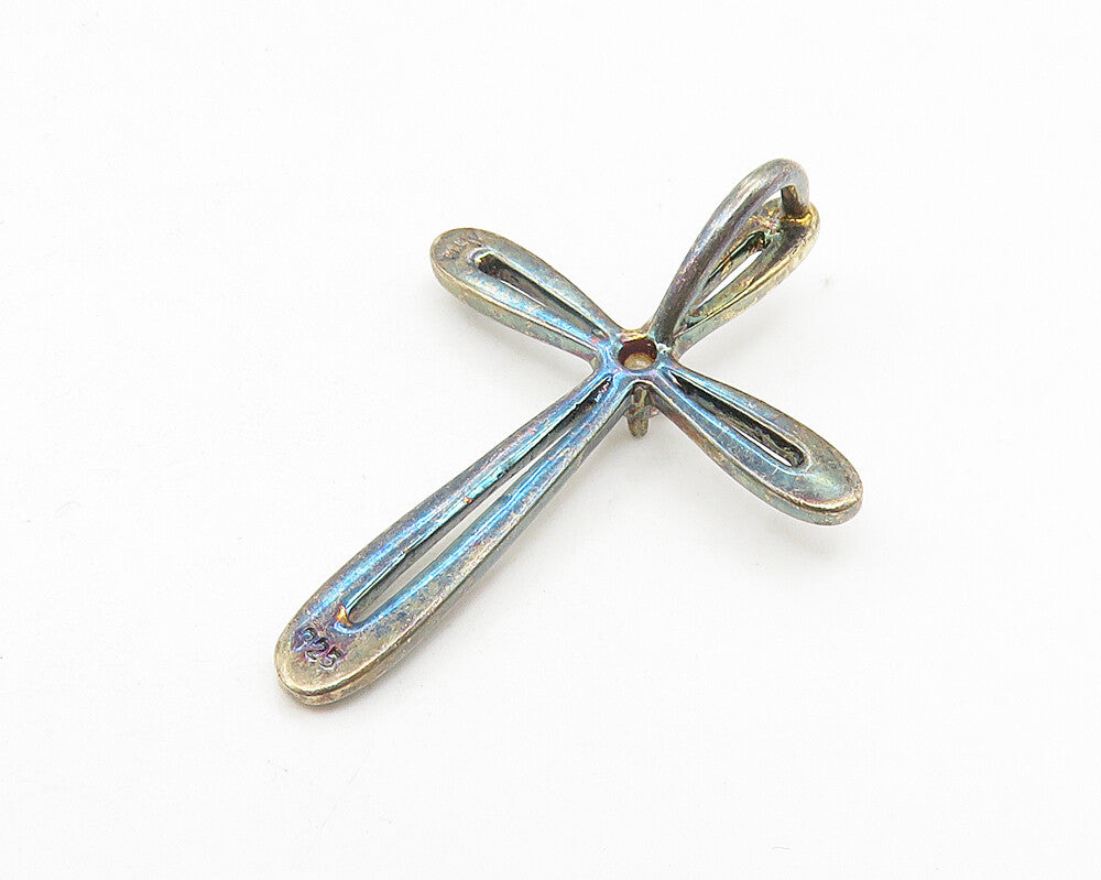 925 Sterling Silver  Vintage Topaz Dark Tone Religious Cross Pendant  PT8916