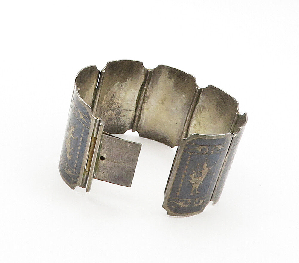 SIAM 925 Sterling Silver  Vintage Enamel Dancer Panel Chain Bracelet  BT6287