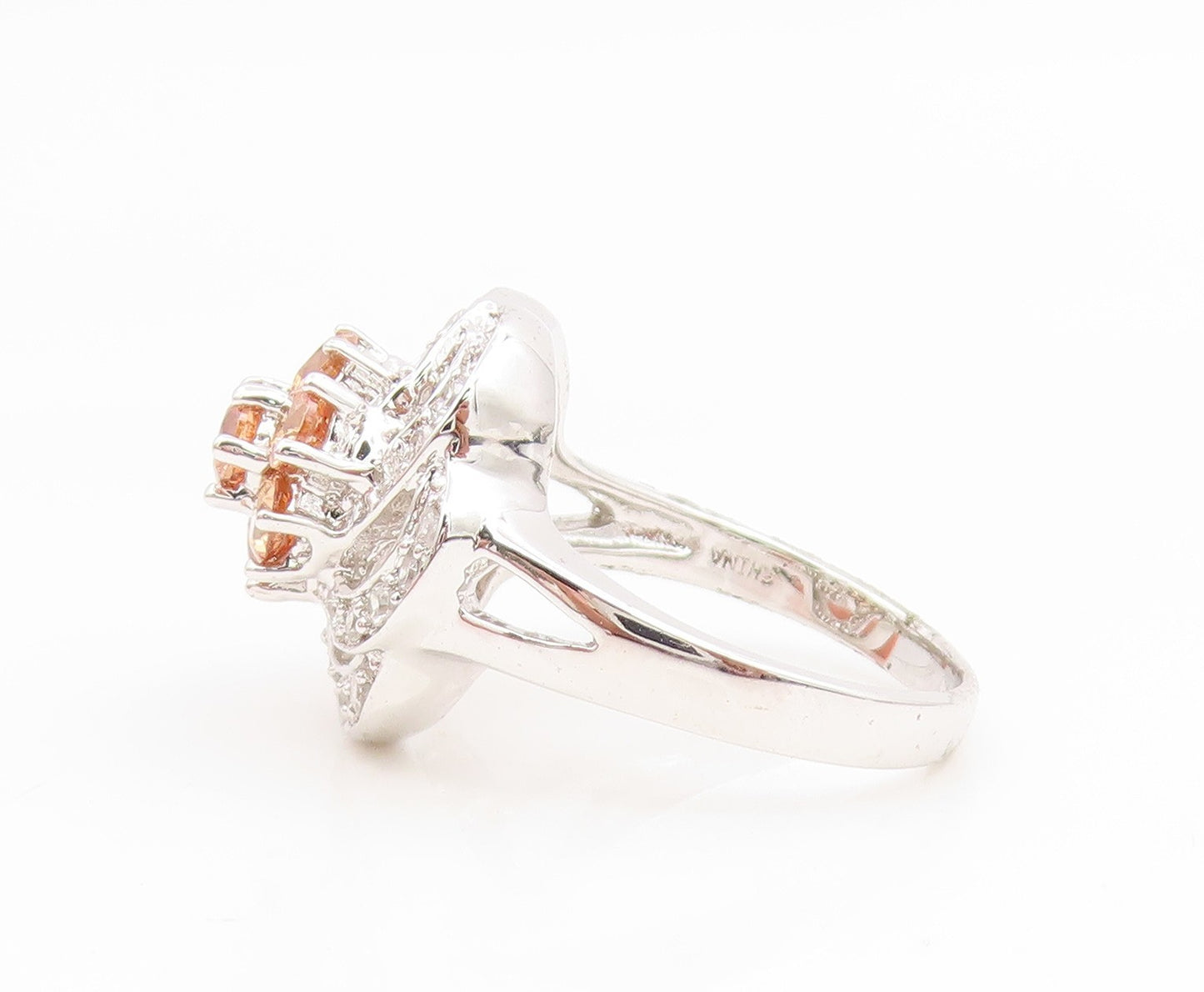 925 Sterling Silver Vintage Ring Citrine & White Topaz Floral Band Sz 7 RG35069
