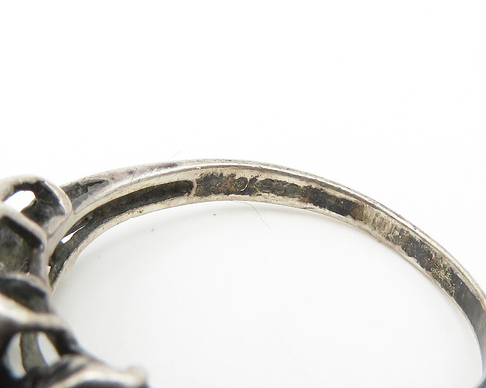 925 Sterling Silver  Vintage Oxidized Flower Motif Band Ring Sz 7.5  RG18482