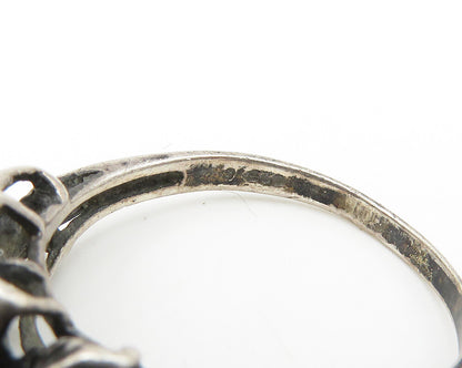 925 Sterling Silver  Vintage Oxidized Flower Motif Band Ring Sz 7.5  RG18482