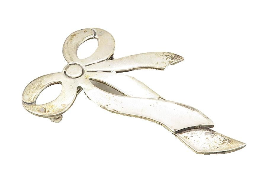 925 Sterling Silver  Vintage Shiny Smooth Bow Tied Ribbon Brooch Pin  BP3518