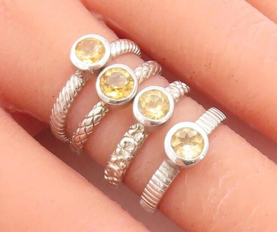 925 Sterling Silver Vintage Ring Round Cut Stackable Citrine  Sz 5.5  RG30080