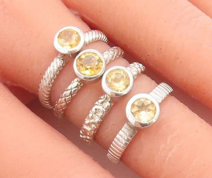 925 Sterling Silver Vintage Ring Round Cut Stackable Citrine  Sz 5.5  RG30080