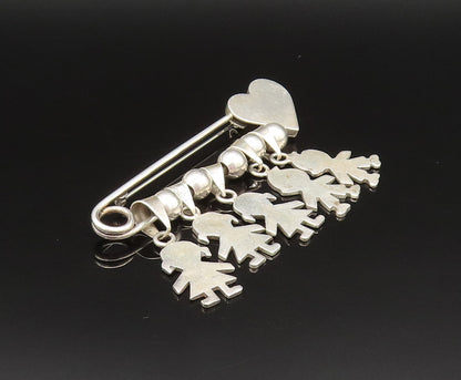 925 Sterling Silver Vintage Bead Ball & Children Charm Heart Safety Pin BP9637