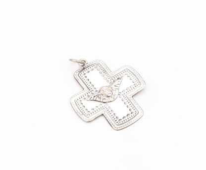 925 Sterling Silver Vintage Pendant MEXICO Four Way Cross Angel Carved  PT23995
