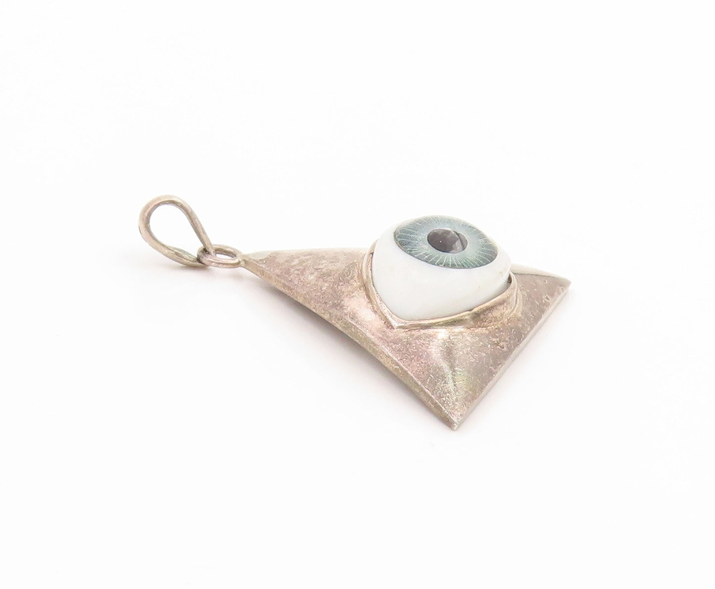 925 Sterling Silver Vintage Pendant Evil Eye Geometric Triangle Charm  PT26134