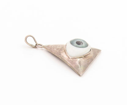 925 Sterling Silver Vintage Pendant Evil Eye Geometric Triangle Charm  PT26134