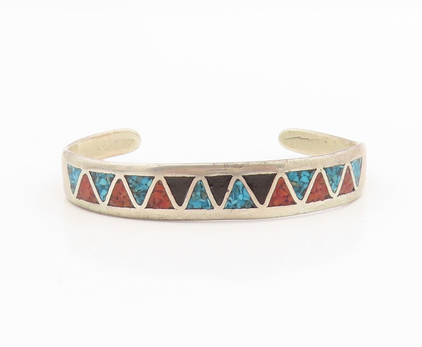 925 Sterling Silver Vintage Bracelet NAVAJO ZUNI Multi Gemstone Inlay  BT11591