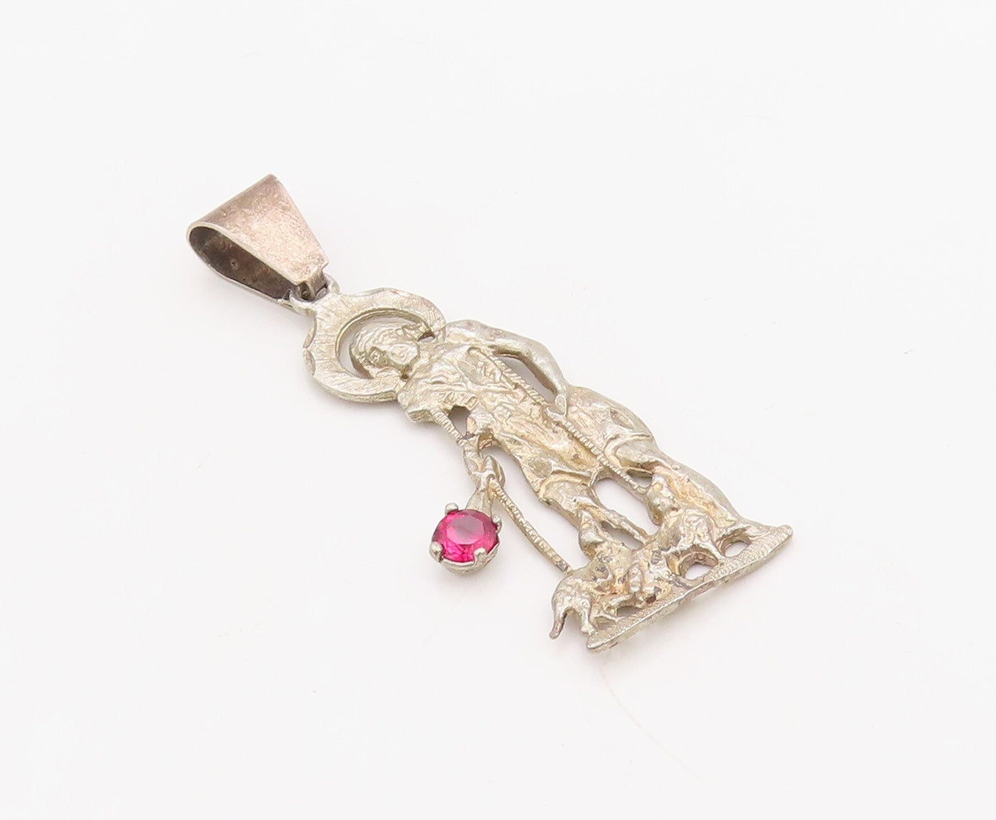 925 Sterling Silver Vintage Pendant Cutout CZ Jesus Playing With Dogs   PT23560