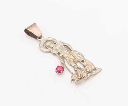 925 Sterling Silver Vintage Pendant Cutout CZ Jesus Playing With Dogs   PT23560