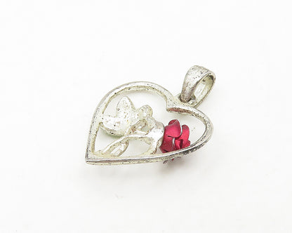 925 Sterling Silver  Vintage Green Topaz Floral Love Heart Pendant  PT14885