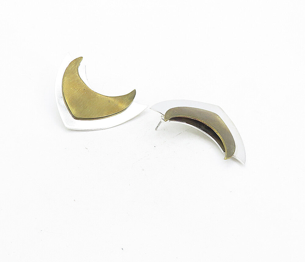 MEXICO 925 Sterling Silver  Vintage Two Tone Modernist Drop Earrings  EG4087