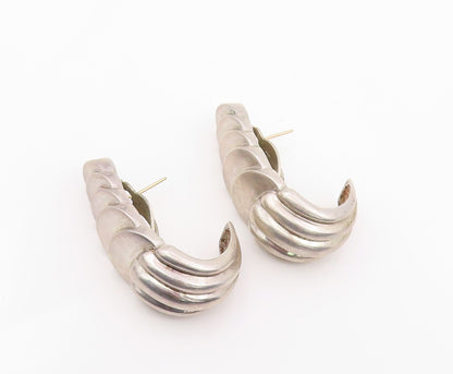 DND 925 Silver & 14K GOLD Vintage Shiny Fluted Heavy J Hoop Earrings  EG10063