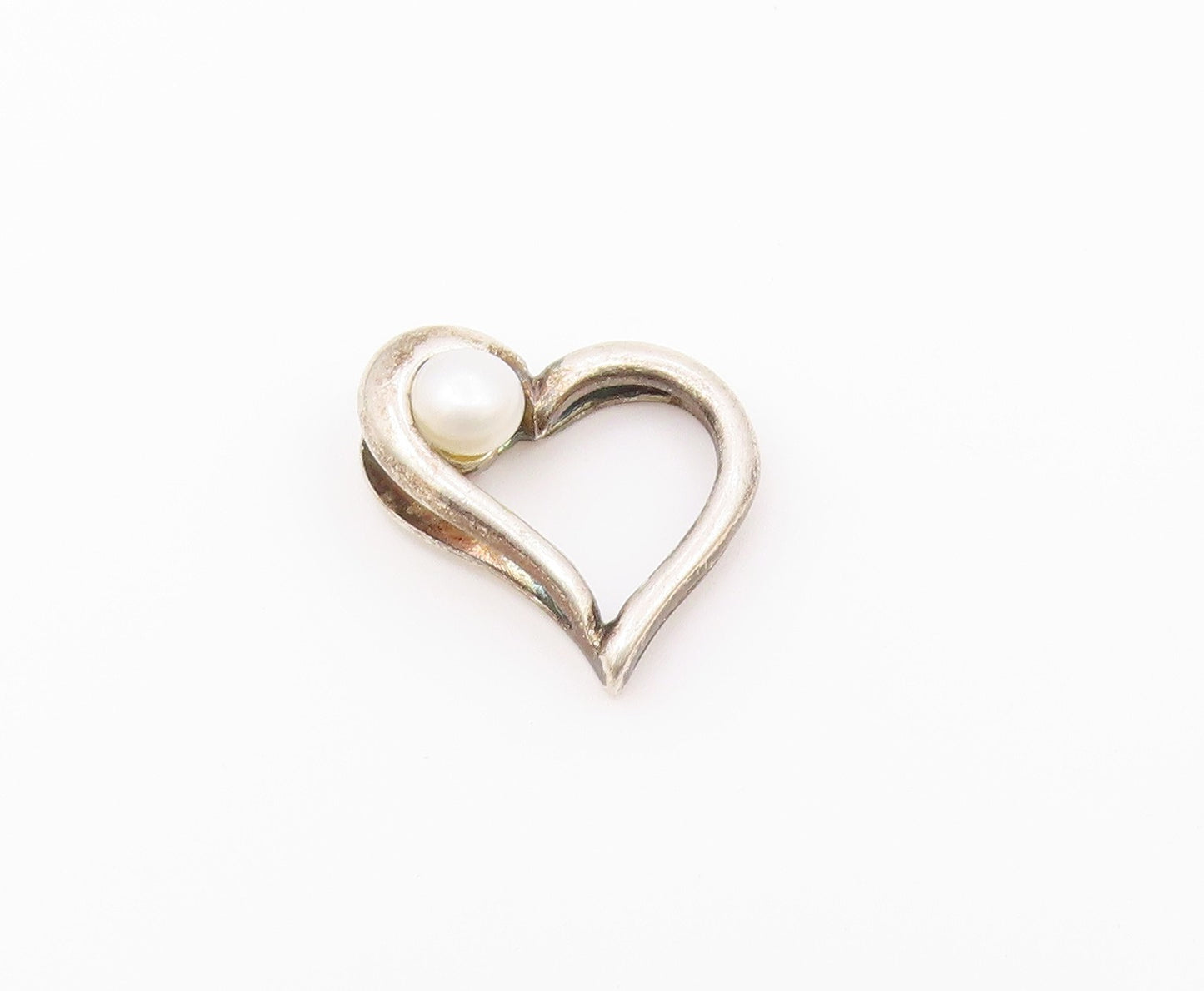 925 Silver  Vintage Dainty Cultured Pearl Floating Love Heart Pendant  PT20838