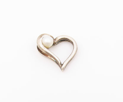 925 Silver  Vintage Dainty Cultured Pearl Floating Love Heart Pendant  PT20838