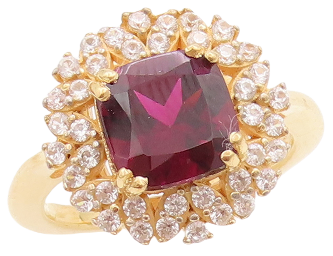 925 Sterling Silver Vintage Ring Gold Plated Garnet & Topaz Flower Sz 7  RG29771