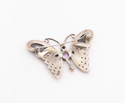 925 Sterling Silver Vintage Brooch Pin Multi Gemstone Classic Butterfly  BP12445