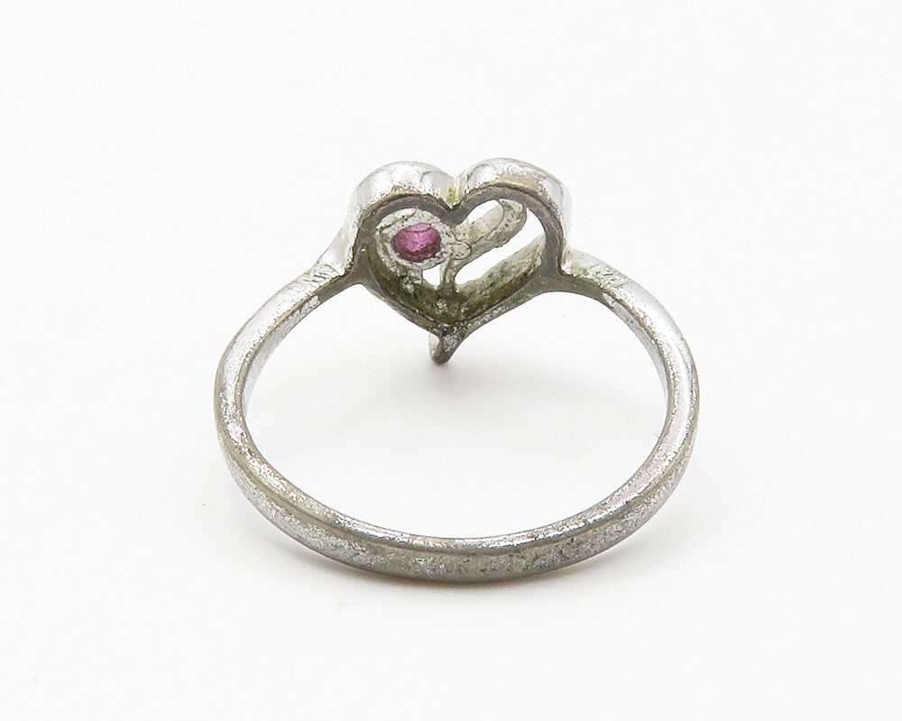 925 Sterling Silver  Vintage Pink Topaz Love Heart Band Ring Sz 6.5  RG14308