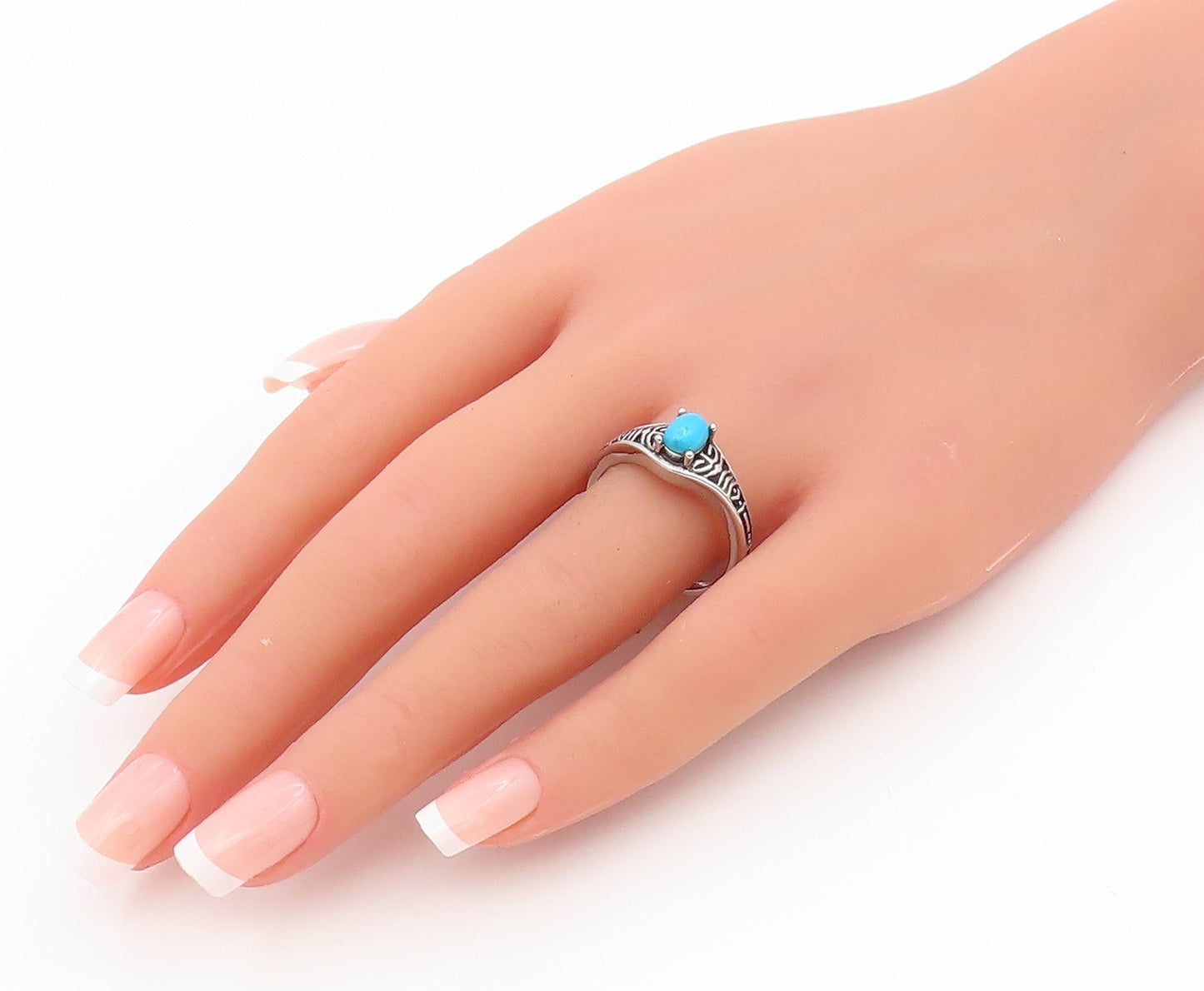 925 Sterling Silver Vintage Ring Oval Turquoise Statement Band  Sz 10  RG34637
