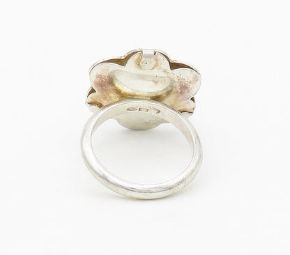 IBB 925 Silver  Vintage Shiny Cutout Flower Motif Statement Ring Sz 9  RG17026