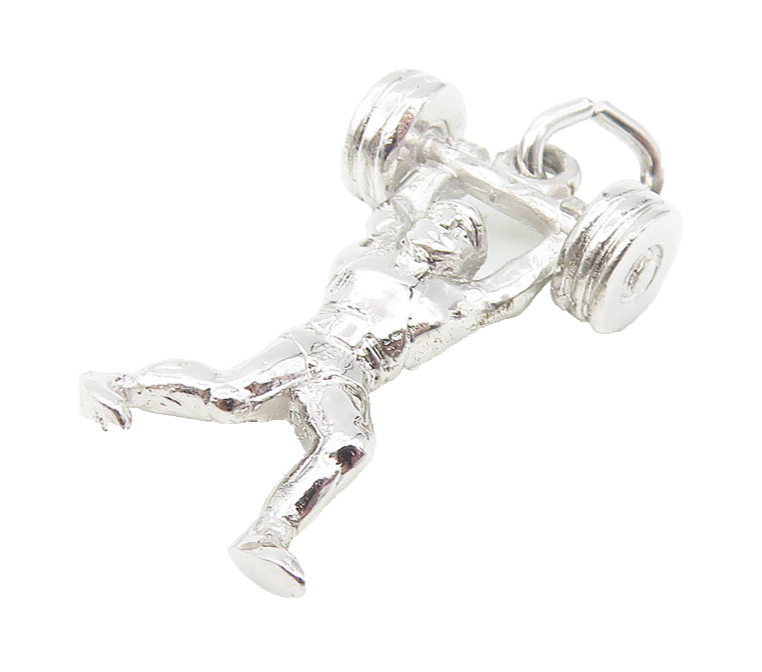 925 Sterling Silver  Vintage Petite Shiny Body Builder Motif Pendant  PT9339