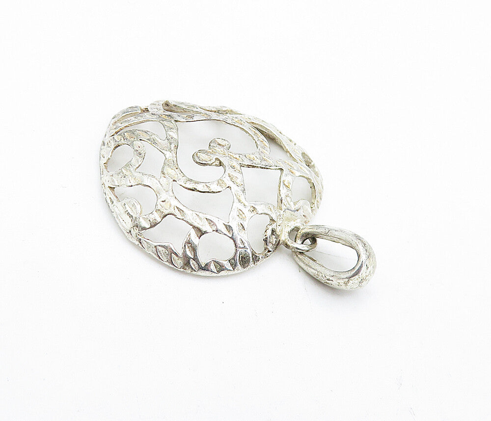 925 Sterling Silver  Vintage Shiny Etched Cutout Love Heart Pendant  PT3240