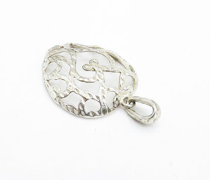 925 Sterling Silver  Vintage Shiny Etched Cutout Love Heart Pendant  PT3240