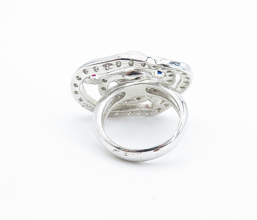 925 Sterling Silver Pearl & Multi Color Topaz Cocktail Ring Sz 7 RG6567