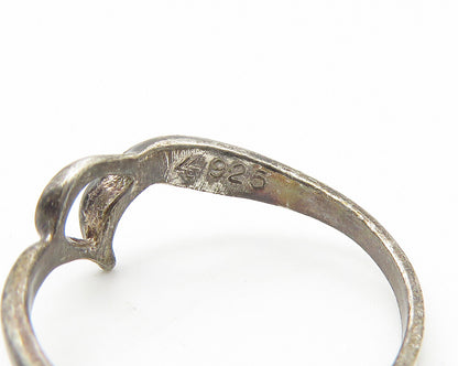 925 Sterling Silver  Vintage Petite Open Love Heart Band Ring Sz 6  RG10726