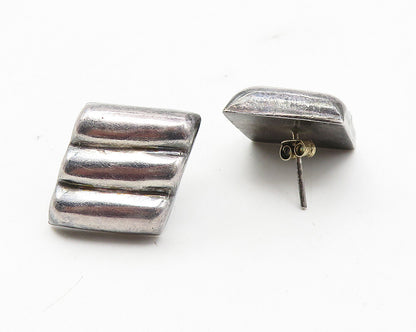 925 Sterling Silver  Vintage Dark Tone Fluted Square Drop Earrings  EG5874