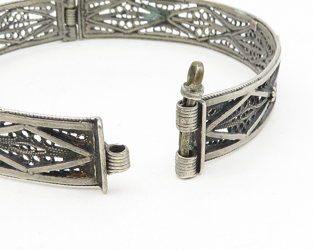 925 Sterling Silver  Vintage Antique Swirl Filigree Bangle Bracelet  BT4501