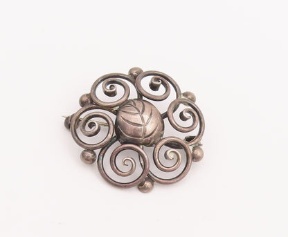 925 Sterling Silver Vintage Brooch Pin DENMARK Cutout Spiral Flower  BP11013