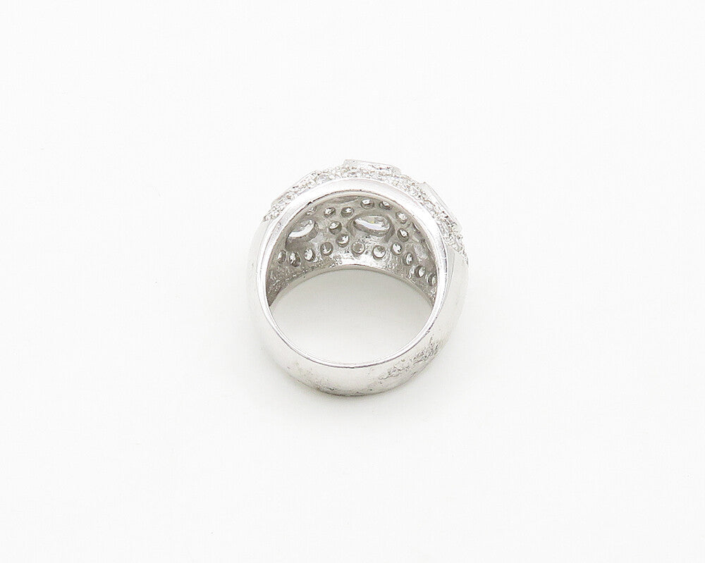 925 Silver   Vintage Cubic Zirconia Tear Drops Dome Band Ring Sz 8  RG19411