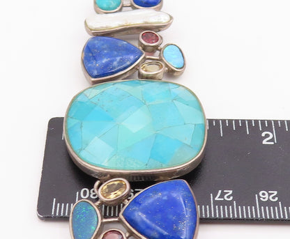 925 Sterling Silver Vintage Bracelet WHITNEY KELLY Multi Gemstone Link  BT11985