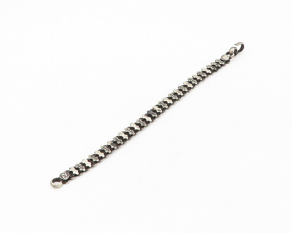 925 Sterling Silver  Vintage Dark Tone Petite Patterned Chain Bracelet  BT6810