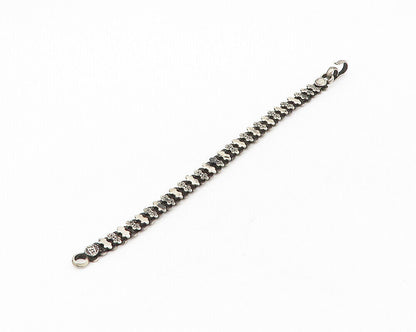 925 Sterling Silver  Vintage Dark Tone Petite Patterned Chain Bracelet  BT6810