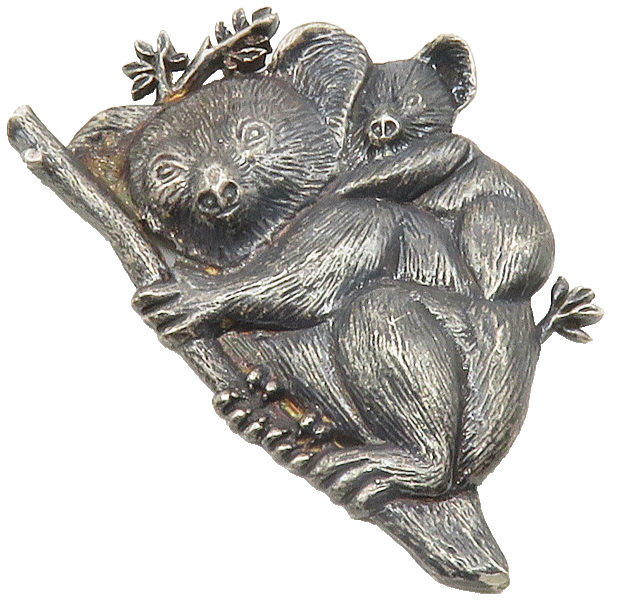 925 Sterling Silver  Vintage Oxidized Koala Bear In Tree Brooch Pin  BP4581