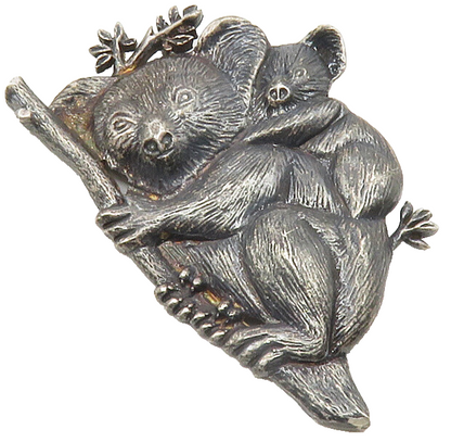925 Sterling Silver  Vintage Oxidized Koala Bear In Tree Brooch Pin  BP4581