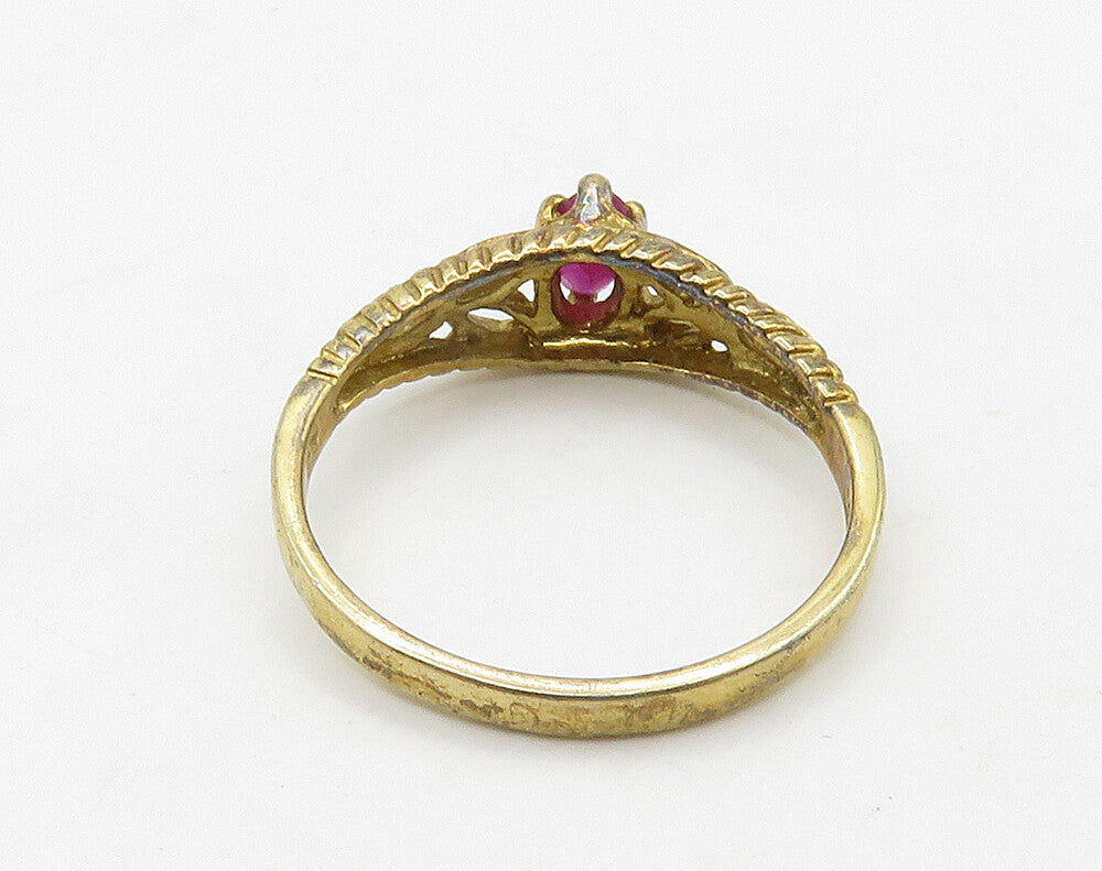 925 Sterling Silver  Prong Set Ruby Shiny Gold Plated Band Ring Sz 8  RG16201