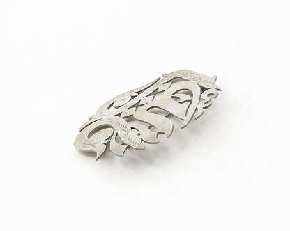 TURKISH 925 Silver  Vintage Floral Vine Etched Writing Brooch Pin  BP7105