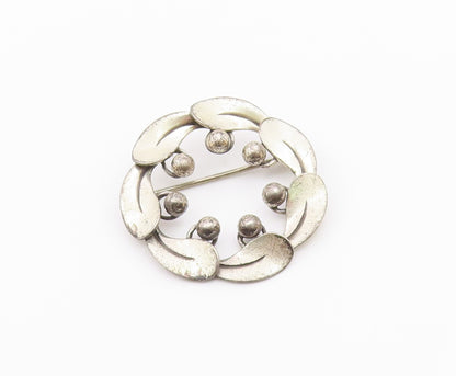 BEAU 925 Sterling Silver  Vintage Modernist Floral Wreath Brooch Pin  BP8164