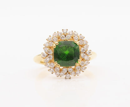 925 Sterling Silver Vintage Ring Gold Plated Green White CZ Flower Sz 7  RG30068