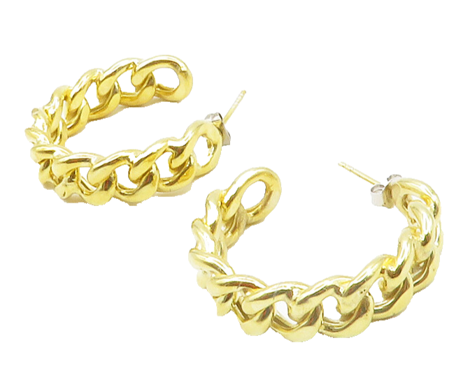 925 Sterling Silver  Shiny Gold Plated Chain Link JHoop Earrings  EG7437