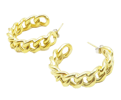 925 Sterling Silver  Shiny Gold Plated Chain Link JHoop Earrings  EG7437