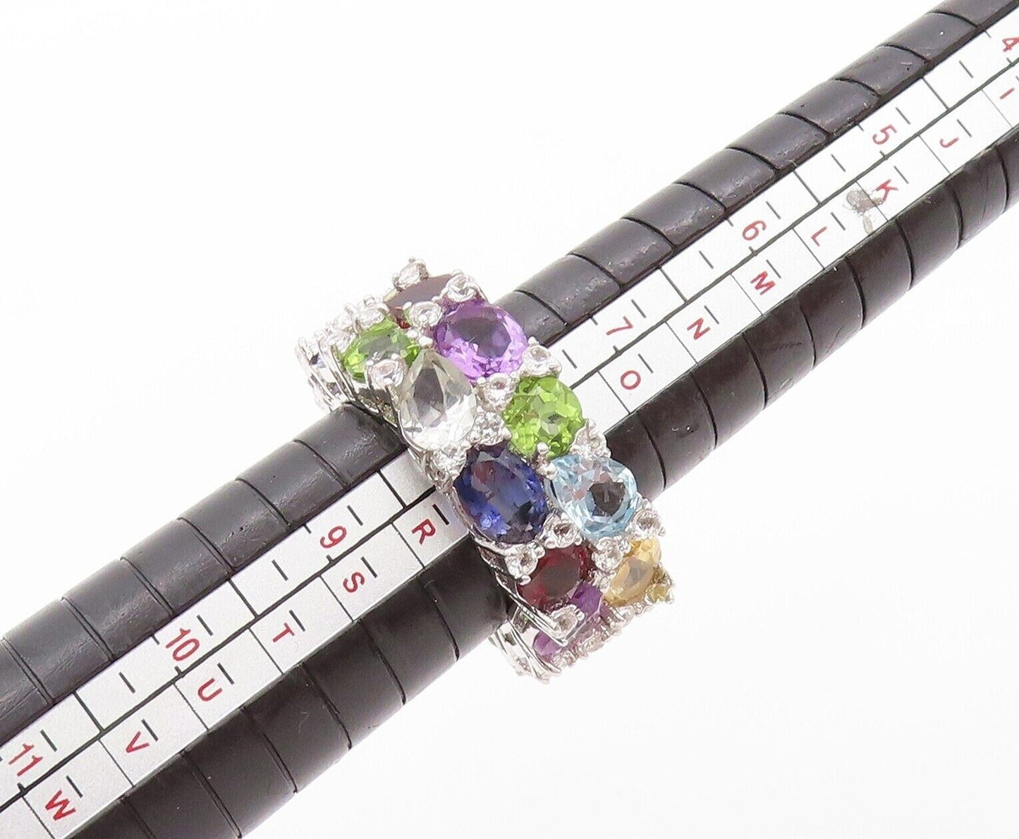 925 Sterling Silver Vintage Ring Multi Shape Multi Cut Topaz Band Sz 8.5 RG30200