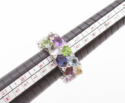 925 Sterling Silver Vintage Ring Multi Shape Multi Cut Topaz Band Sz 8.5 RG30200