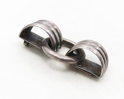 LOS CASTILLO 925 Silver  Vintage Dark Tone Fluted Design Brooch Pin  BP3910